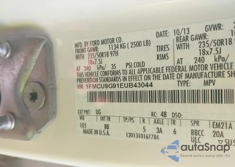 2014 Ford Escape Se из США, поврежденный, VIN 1FMCU9G91EUB43044